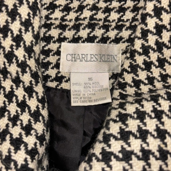 Charles Klein Houndstooth Wool Blend Long Coat Vintage - Picture 3 of 8
